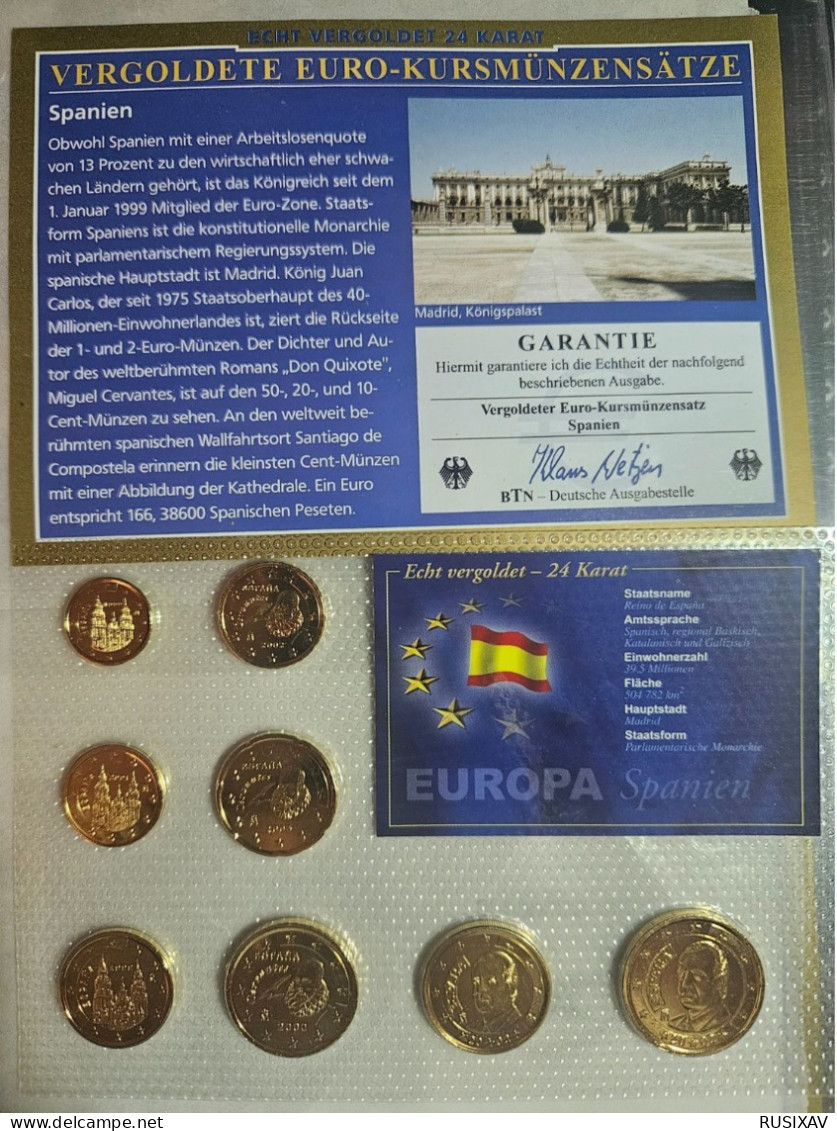 Espagne Série Euros Complète Vergoldet - Dorée 24 Carats - España