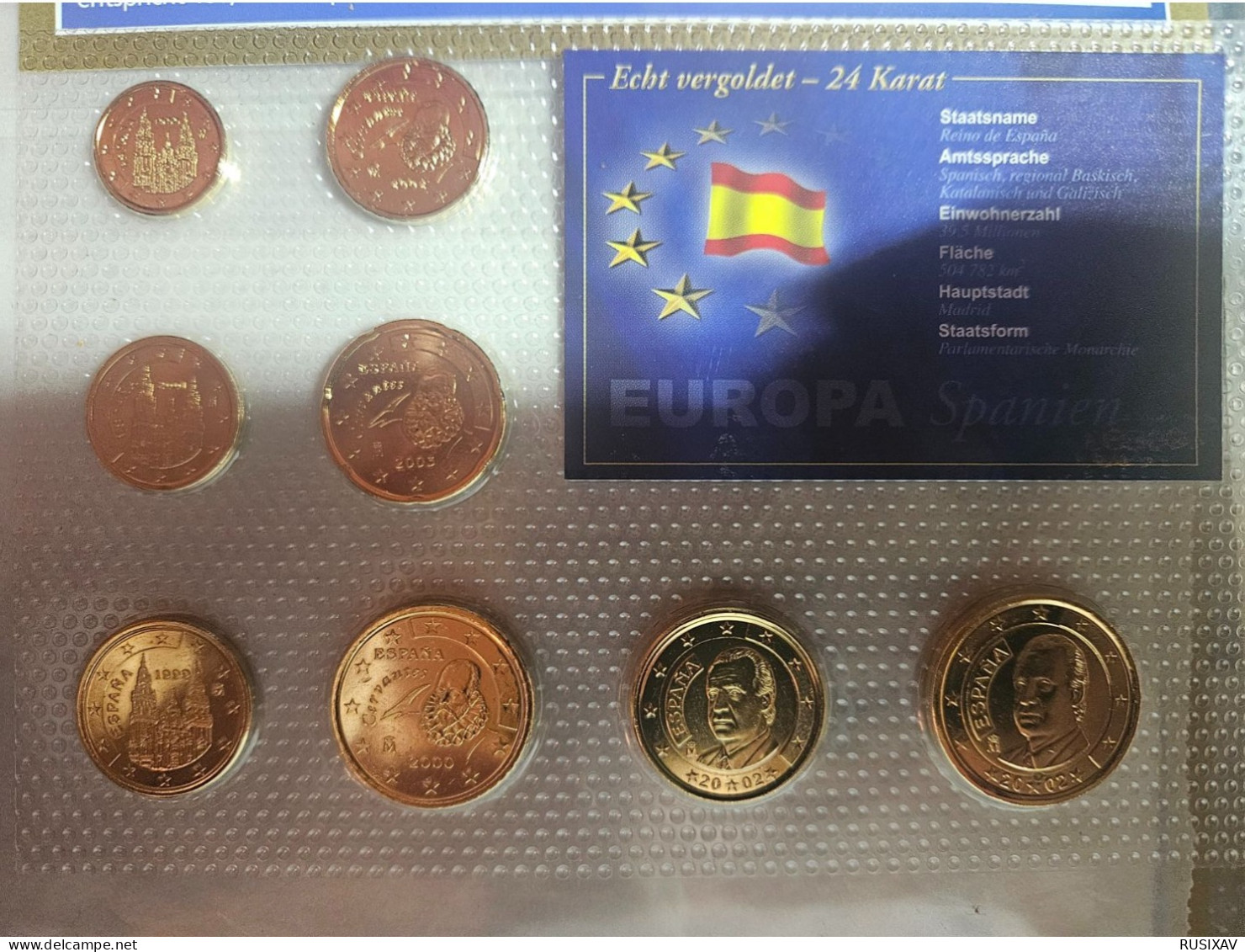 Espagne Série Euros Complète Vergoldet - Dorée 24 Carats - Spanien