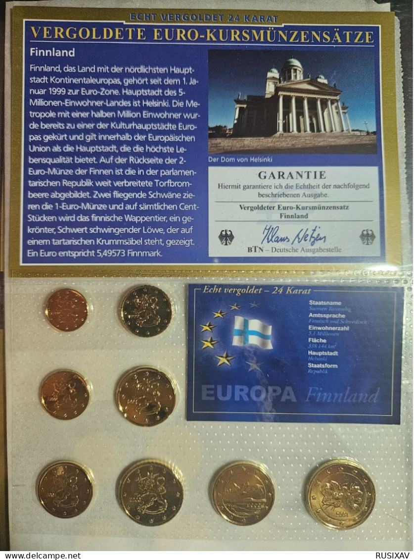Finlande Série Euros Complète Vergoldet - Dorée 24 Carats - Finlandía