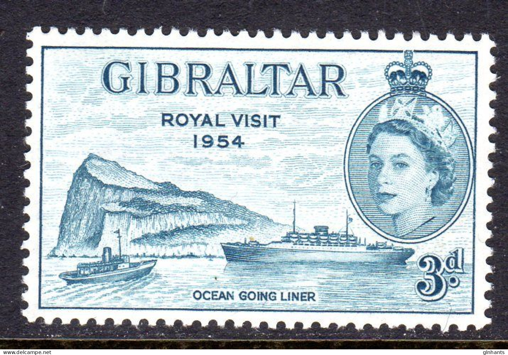 GIBRALTAR - 1954 ROYAL VISIT 3d STAMP FINE MNH ** SG 159 - Gibraltar