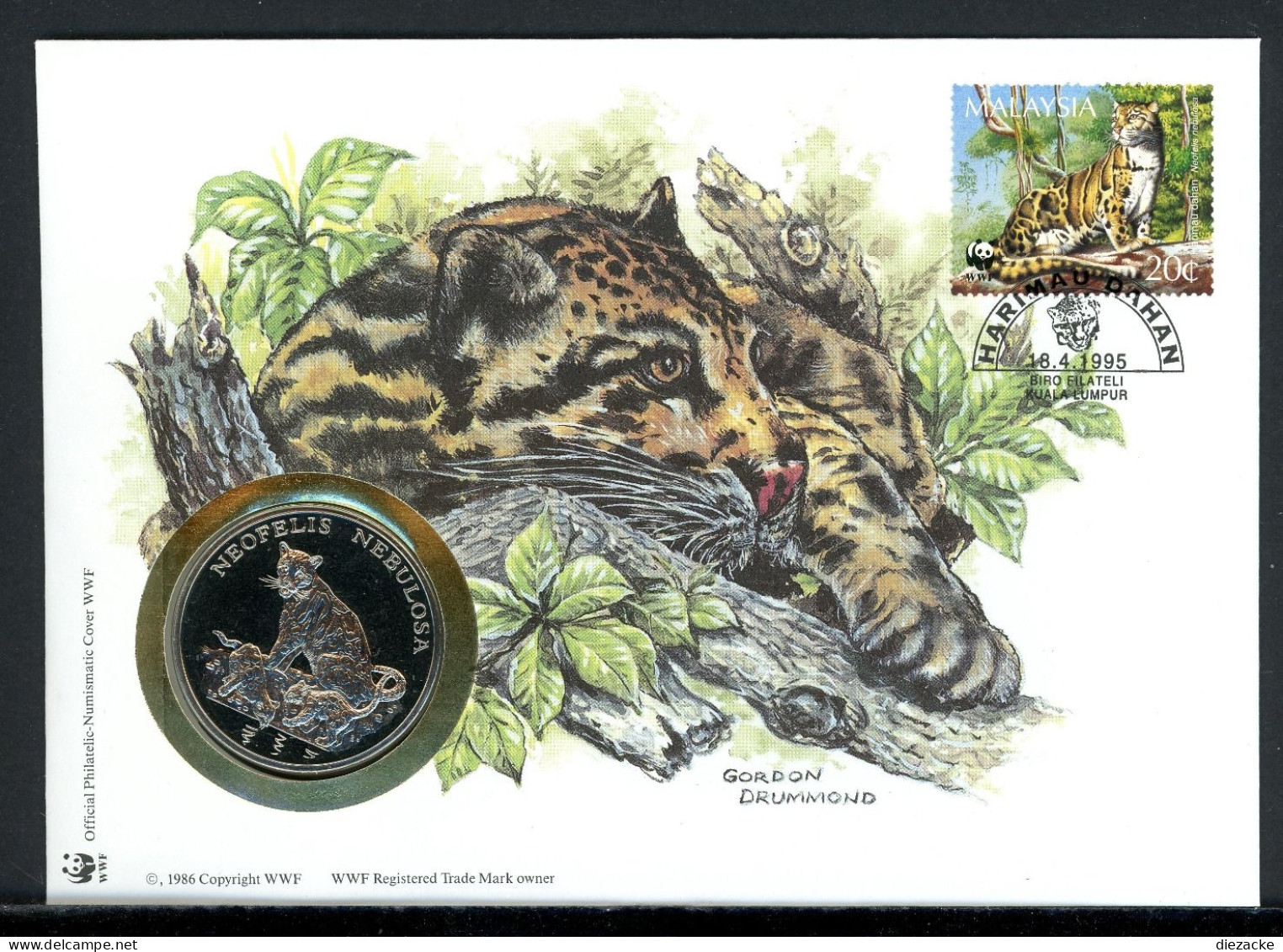 Malaysia 1995 Numisbrief Medaille Nebelparder 30 Jahre WWF, CuNi PP (MD844 - Unclassified