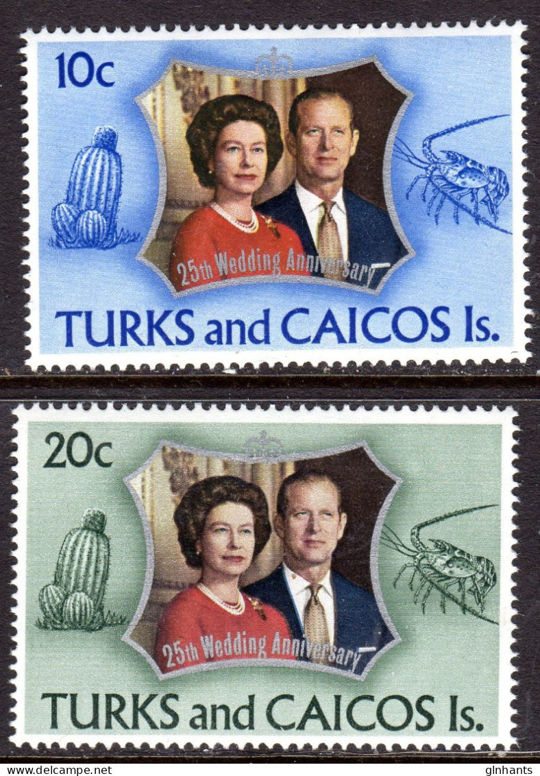 TURKS AND CAICOS ISLANDS - 1972 ROYAL SILVER WEDDING SET (2V) FINE MNH ** SG 372-373 - Turcas Y Caicos