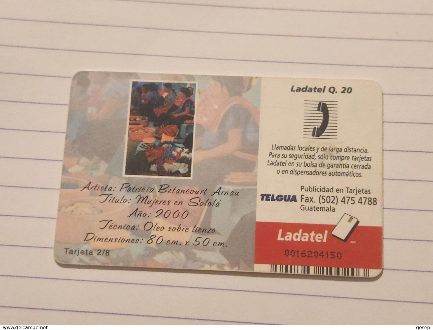 Guatemala-(GU-TLG-0116)-Painting 2-(26)-(ladatel Q.20)-(0016204150)-used Card+1 Card Prepiad Free - Guatemala