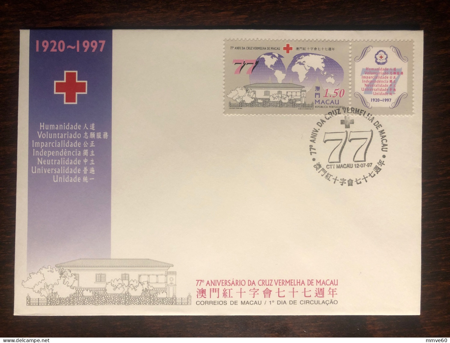 MACAO MACAU  FDC COVER 1997 YEAR RED CROSS HEALTH MEDICINE STAMPS - FDC