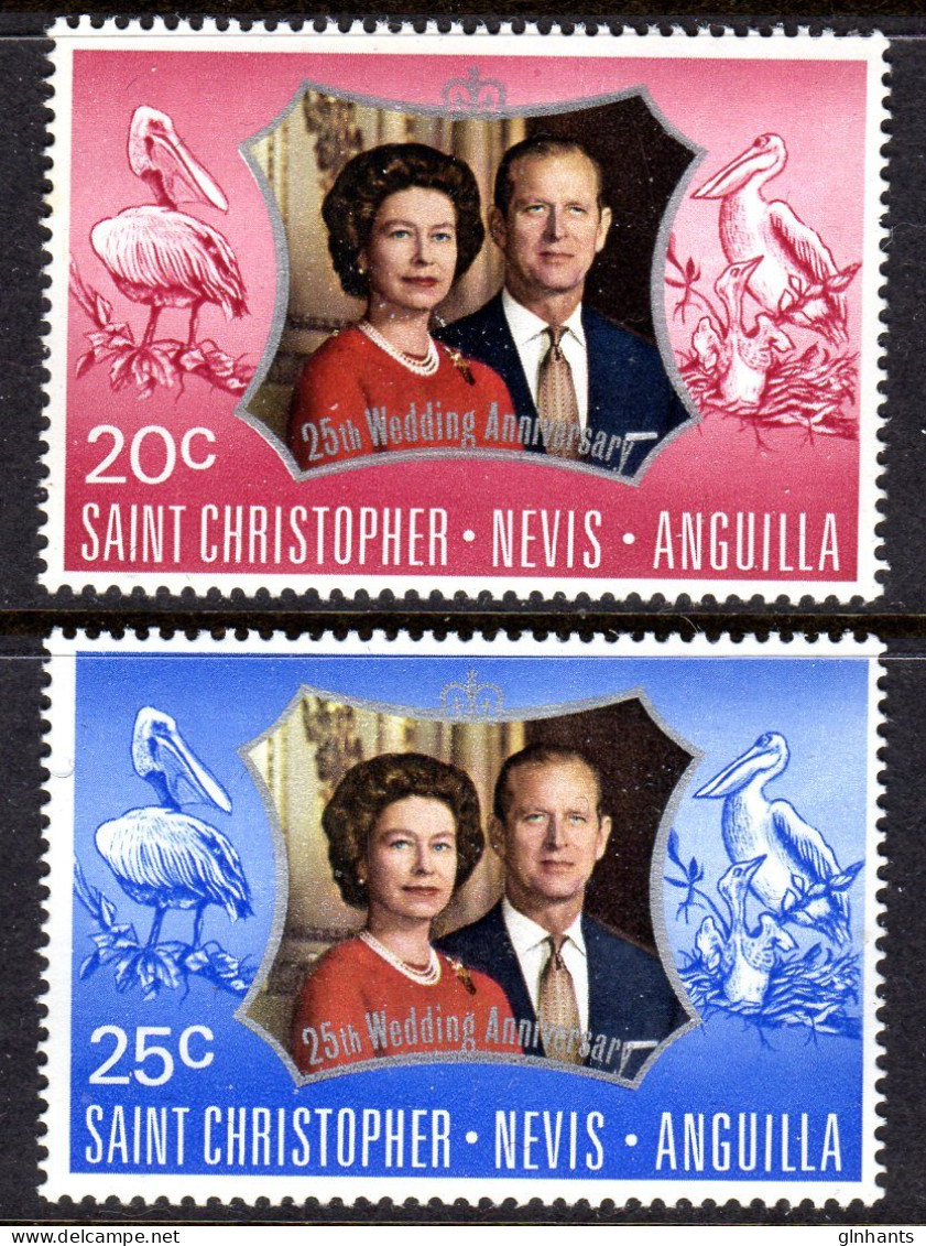 ST CHRISTOPHER NEVIS ANGUILLA - 1972 ROYAL SILVER WEDDING SET (2V) FINE MNH ** SG 256-257 - St.Christopher, Nevis En Anguilla (...-1980)