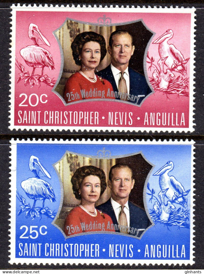 ST CHRISTOPHER NEVIS ANGUILLA - 1972 ROYAL SILVER WEDDING SET (2V) FINE MNH ** SG 256-257 - St.Cristopher-Nevis & Anguilla (...-1980)