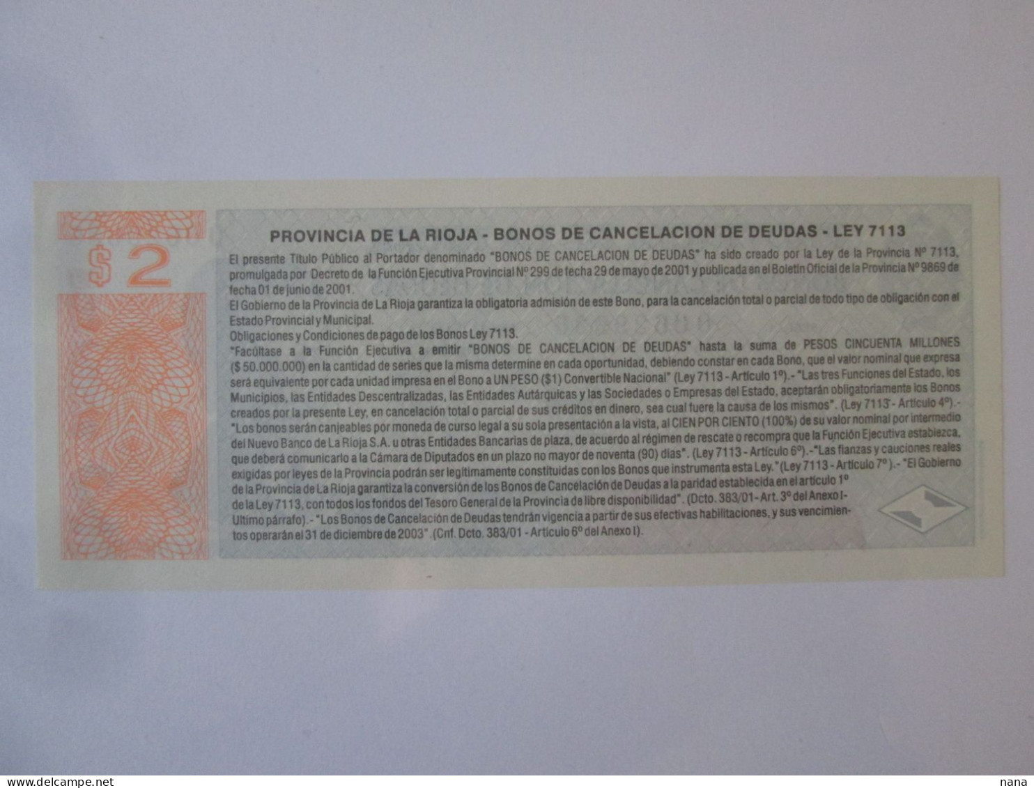 Rare! Argentina 2 Pesos 2003 Province La Rioja Banknote UNC,see Pictures - Argentina