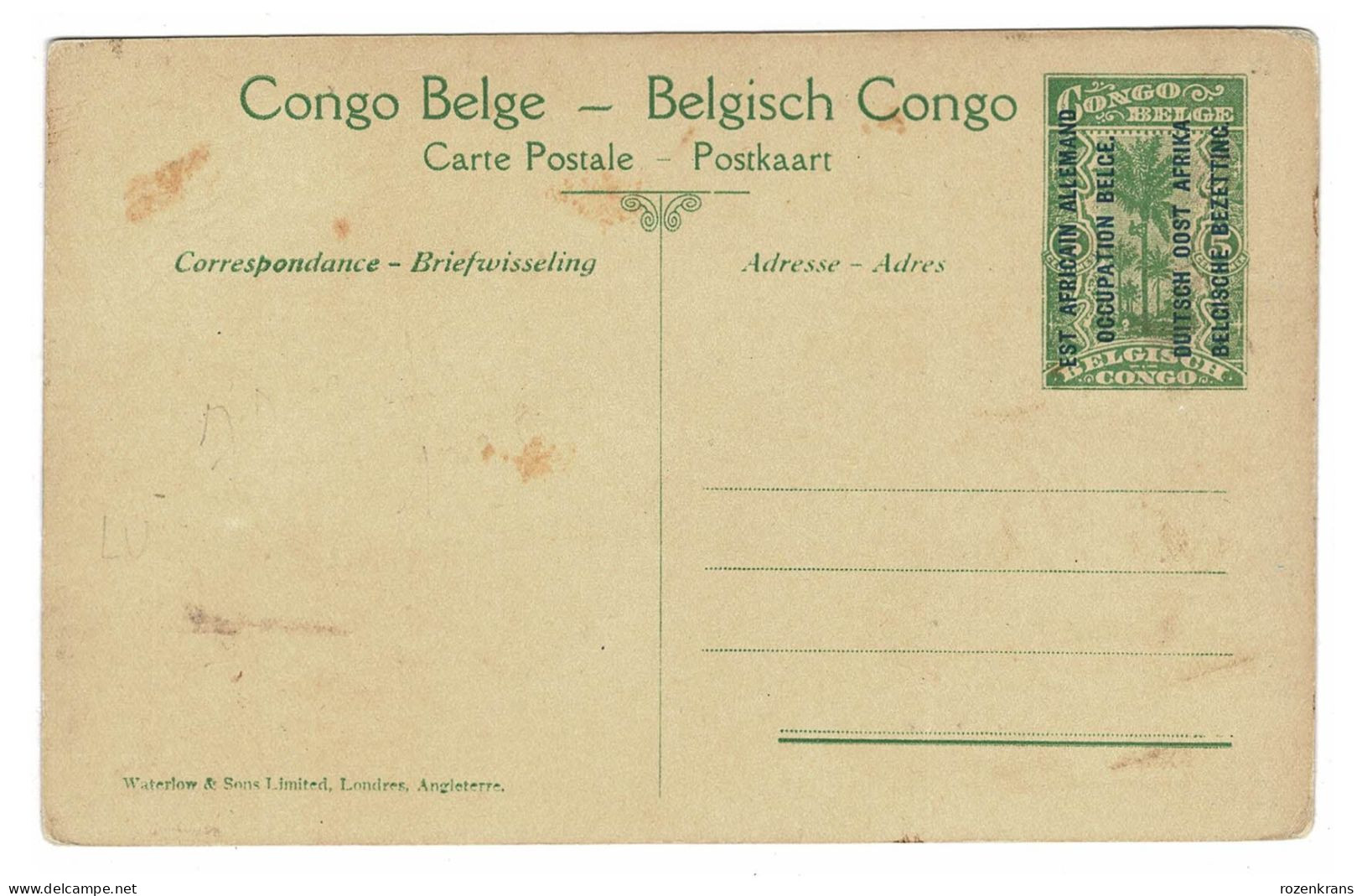 Belgisch Congo Belge Surchargé Est Africain Allemand Occupation Duitsch Oost Afrika Belgische Bezetting Obliteration - Briefe U. Dokumente