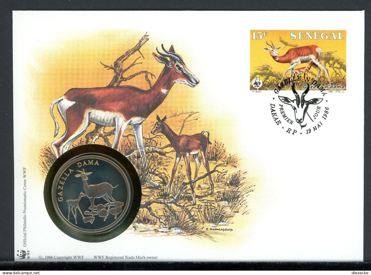 Senegal 1986 Numisbrief Medaille Dama Gazelle, 30 Jahre WWF Unzirkuliert (MD847 - Zonder Classificatie