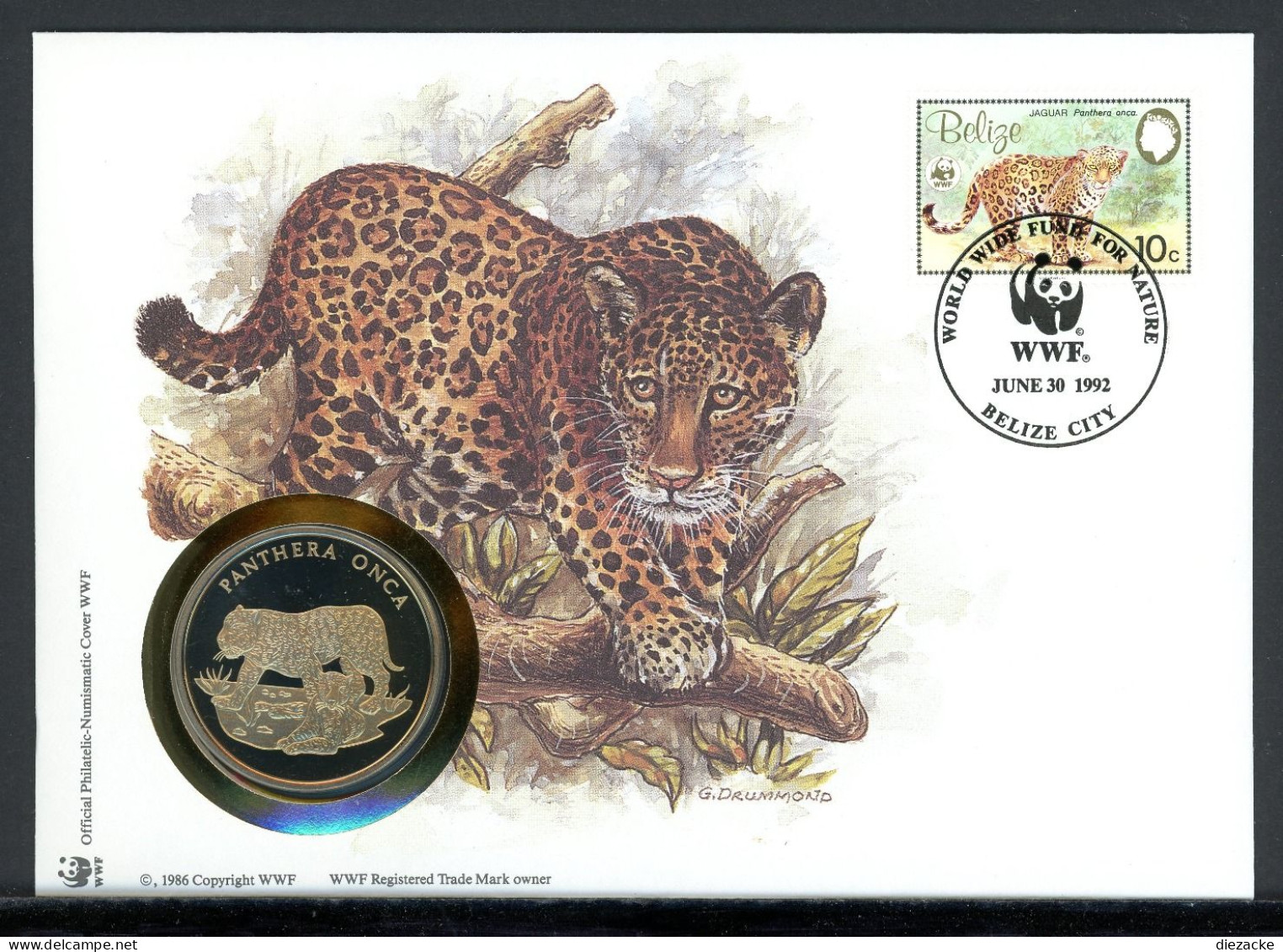 Belize 1992 Numisbrief Medaille Jaguar 30 Jahre WWF, CuNi PP (MD849 - Zonder Classificatie
