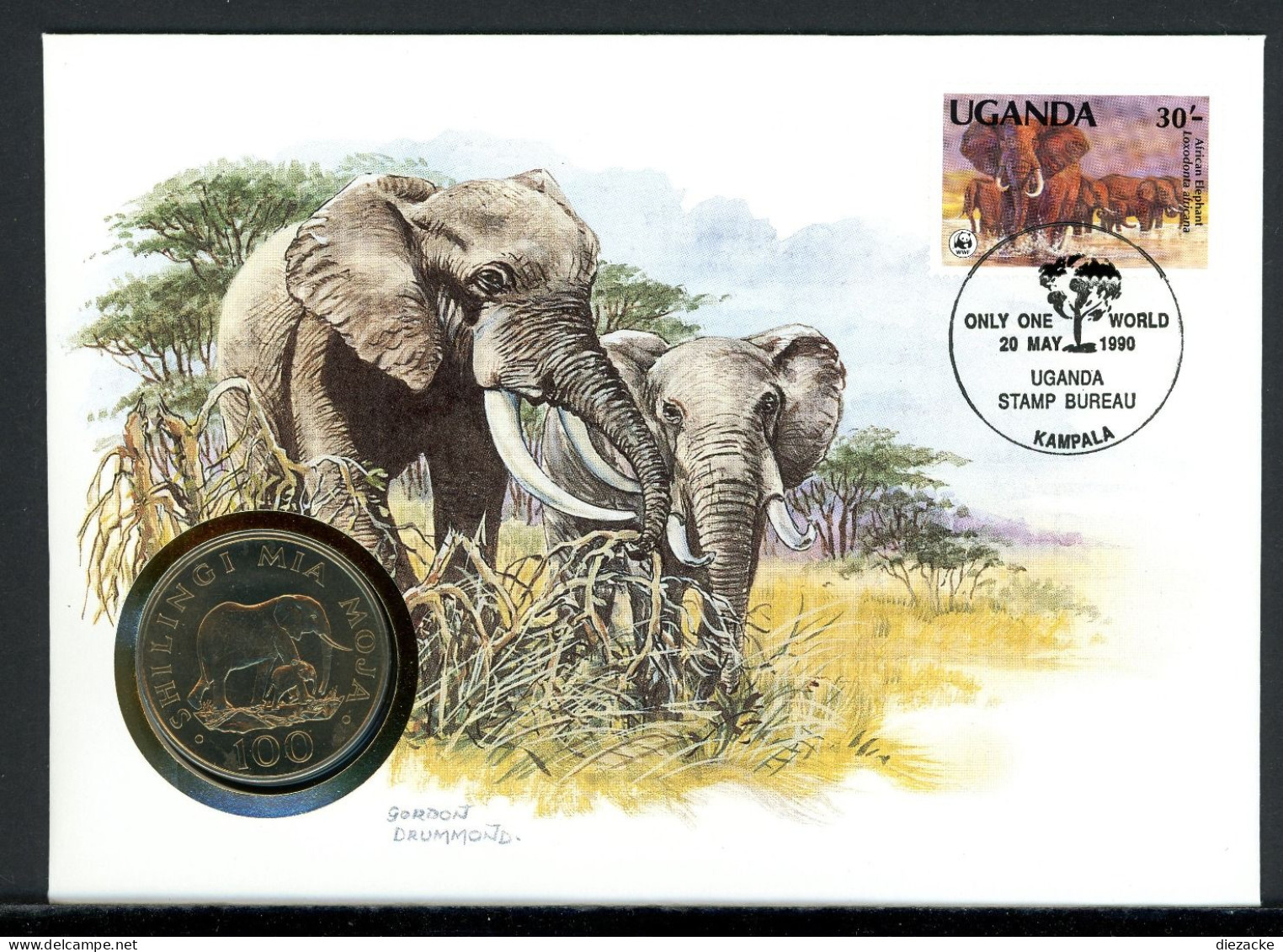Uganda 1990 Numisbrief 50 Forint Elefant, WWF CuNi Unzirkuliert (MD855 - Sin Clasificación