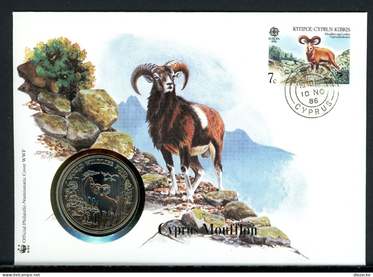 Zypern 1986 Numisbrief Medaille Mufflon, WWF, CuNi PP (MD850 - Ohne Zuordnung