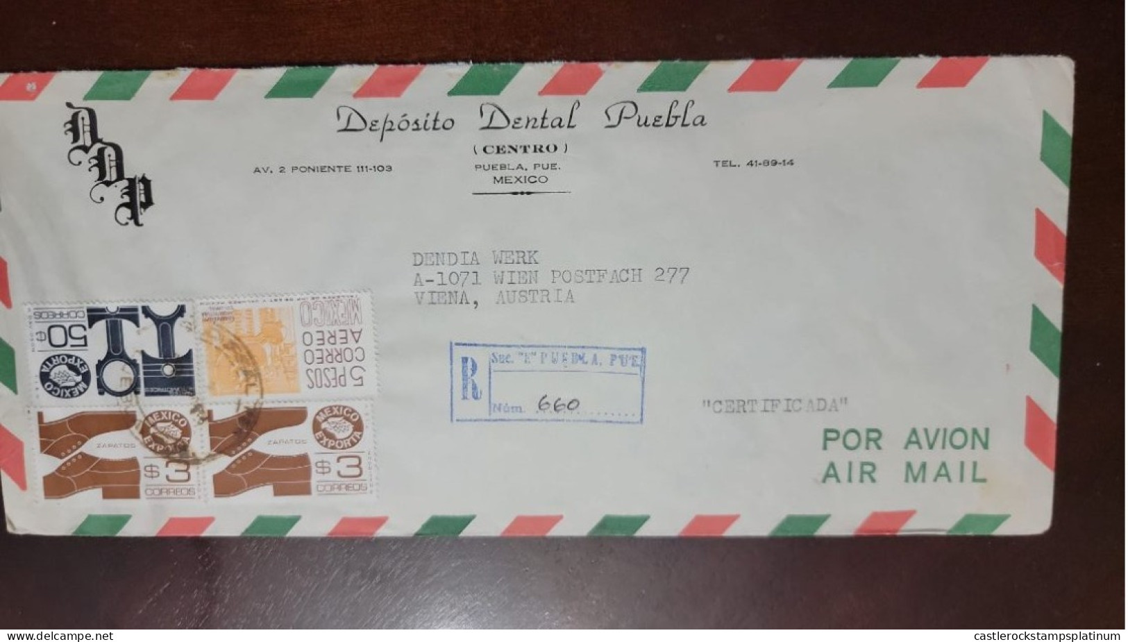 P) 1980 MEXICO, MEXICO EXPORTS INDUSTRY, DENTAL DEPOSIT PUEBLA, AIRMAIL, COVER CIRCULATED TO AUSTRIA, XF - Mexico