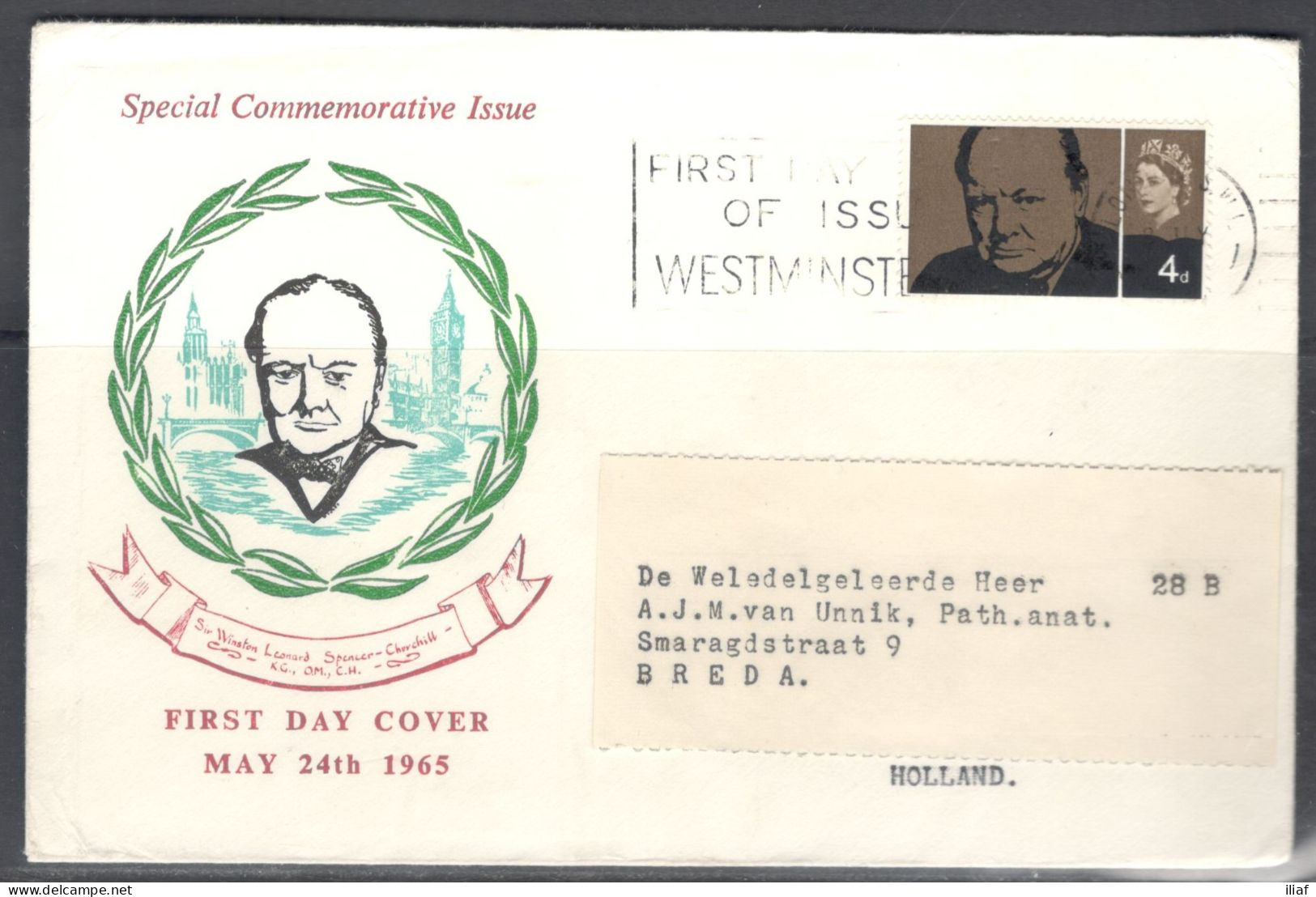 United Kingdom Of Great Britain.  FDC Sc. 420.  Sir Winston Churchill Commemoration   FDC Cancellation On FDC Envelope - 1952-71 Ediciones Pre-Decimales