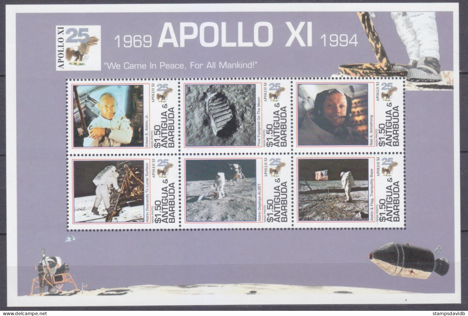 1994 Antigua And Barbuda 2035-2040KL 25 Years Of Apollo 11 Moon Landing 12,50 € - Amérique Du Sud