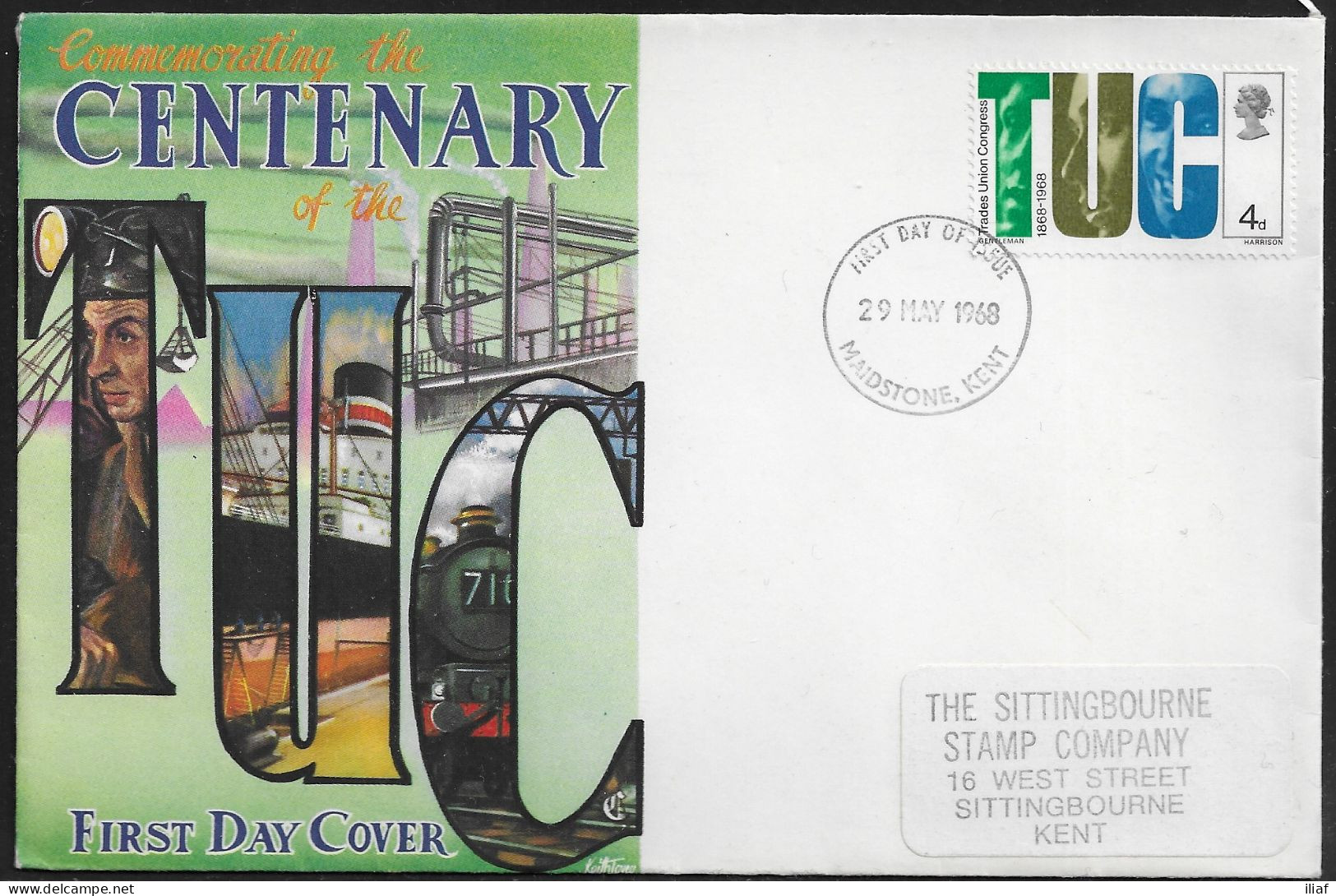 United Kingdom Of Great Britain.  FDC Sc. 564.  100th Anniversary Of The "TUC" And Trade Unionists.  FDC Cancellation - 1952-1971 Pre-Decimal Issues