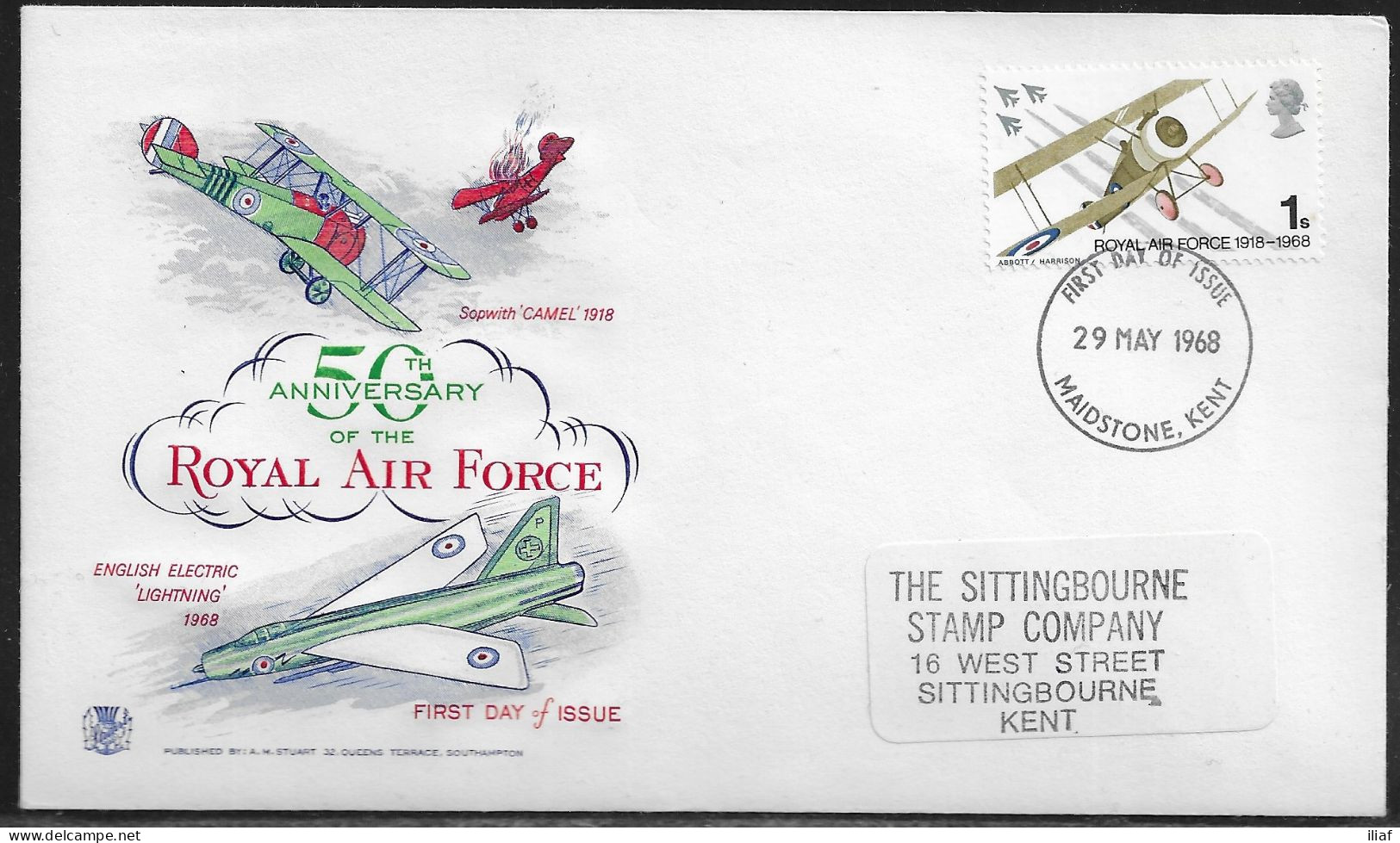 United Kingdom Of Great Britain.  FDC Sc. 566. 50th Anniversary Of The Royal Air Force. FDC Cancellation On FDC Envelope - 1952-1971 Em. Prédécimales