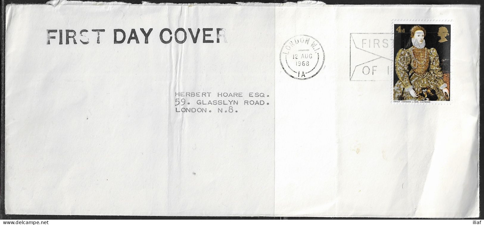 United Kingdom Of Great Britain.  FDC Sc. 568.  Paintings. Queen Elizabeth I, FDC Cancellation On Plain Envelope - 1952-1971 Pre-Decimale Uitgaves