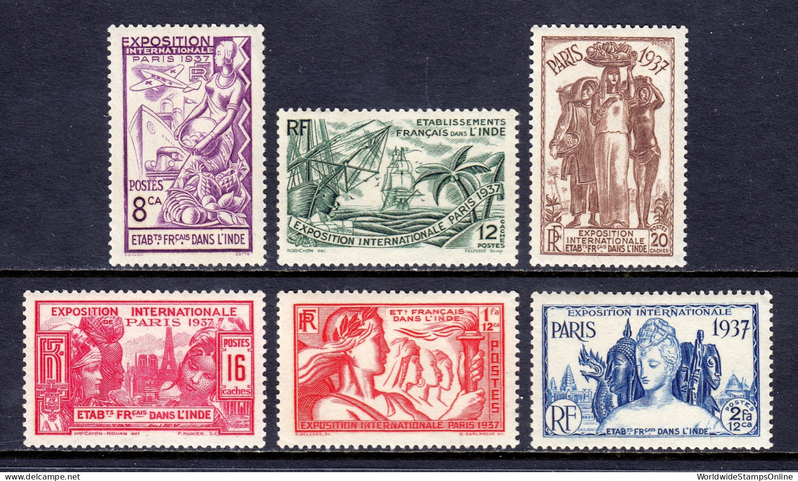 French India - Scott #104-109 - MH - SCV $11 - Unused Stamps