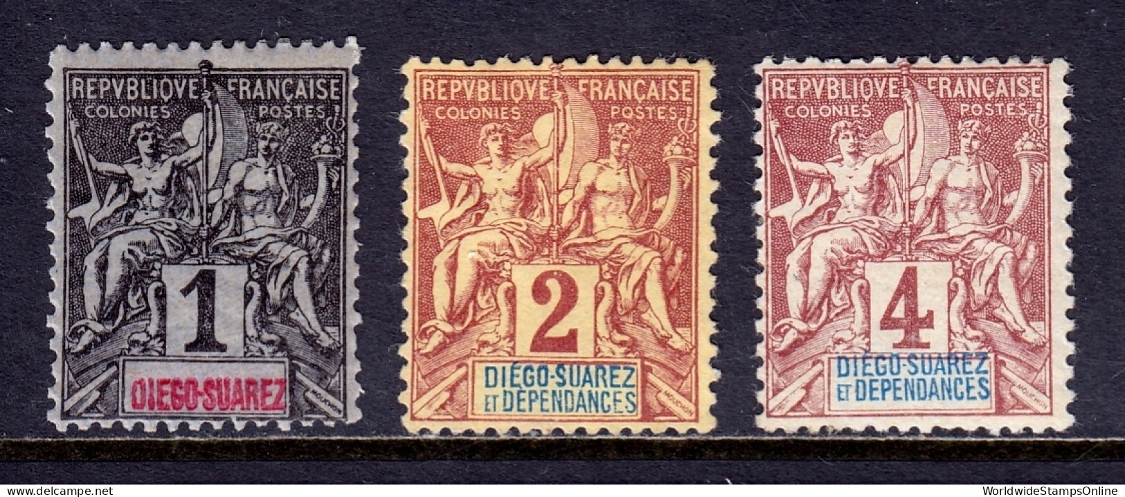 Diego Suarez - Scott #25//27 - MH/MNG - See Description - SCV $8.00 - Unused Stamps