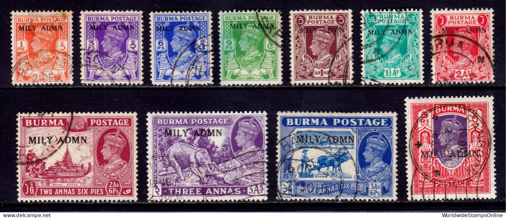 Burma - Scott #35//49 - Used - Toning Spot #35 - SCV $9.45 - Birma (...-1947)