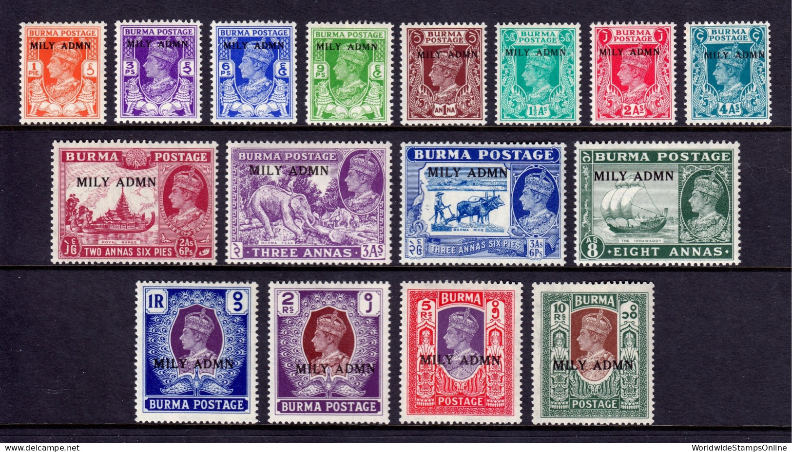 Burma - Scott #35-50 - MH - SCV $7.85 - Burma (...-1947)