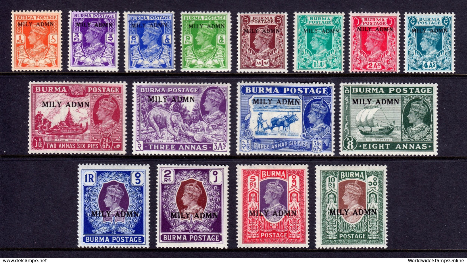 Burma - Scott #35-50 - MH - SCV $7.85 - Birmanie (...-1947)