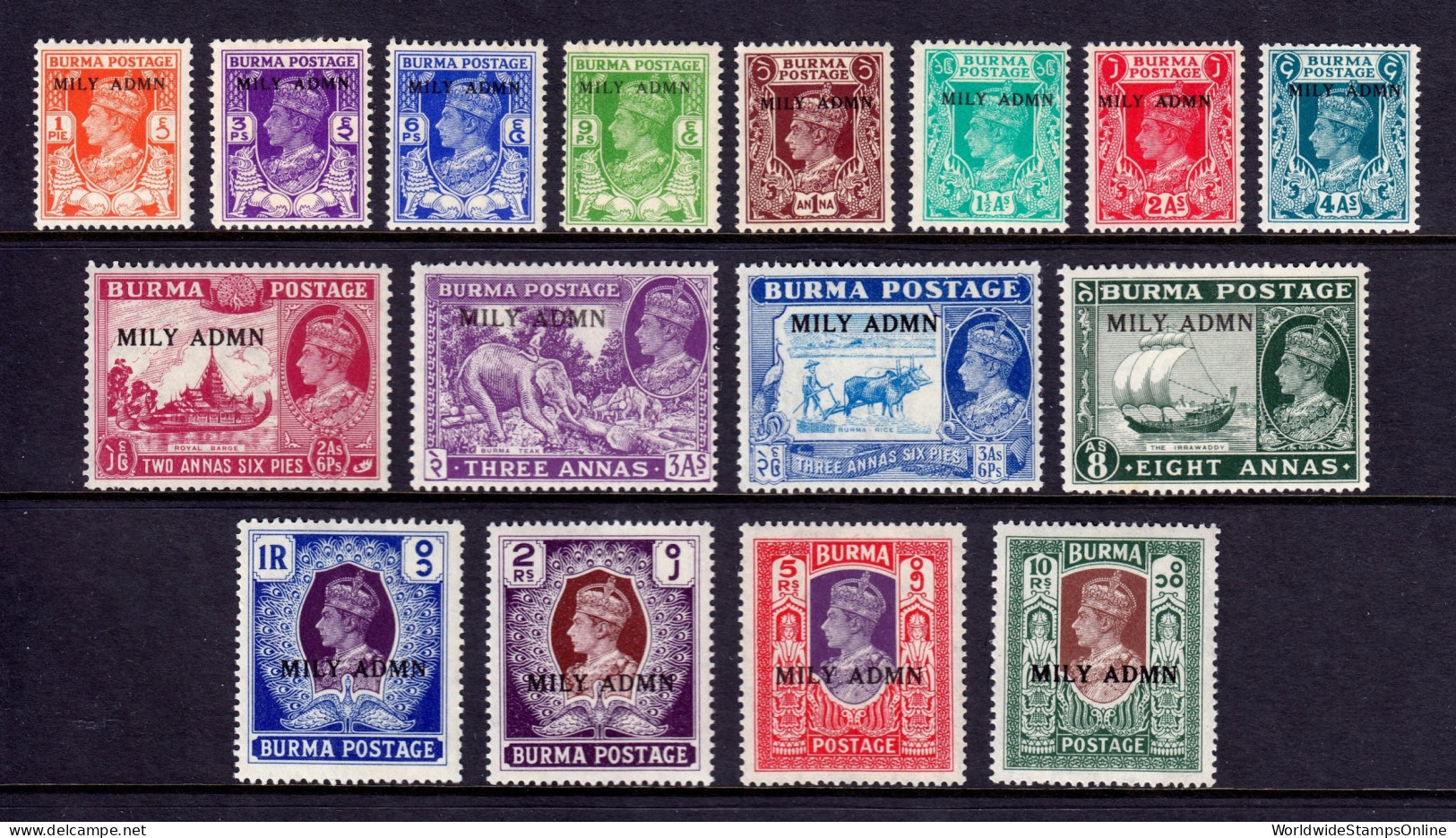 Burma - Scott #35-50 - MH - Pulled Perf UR #43 - SCV $7.85 - Burma (...-1947)