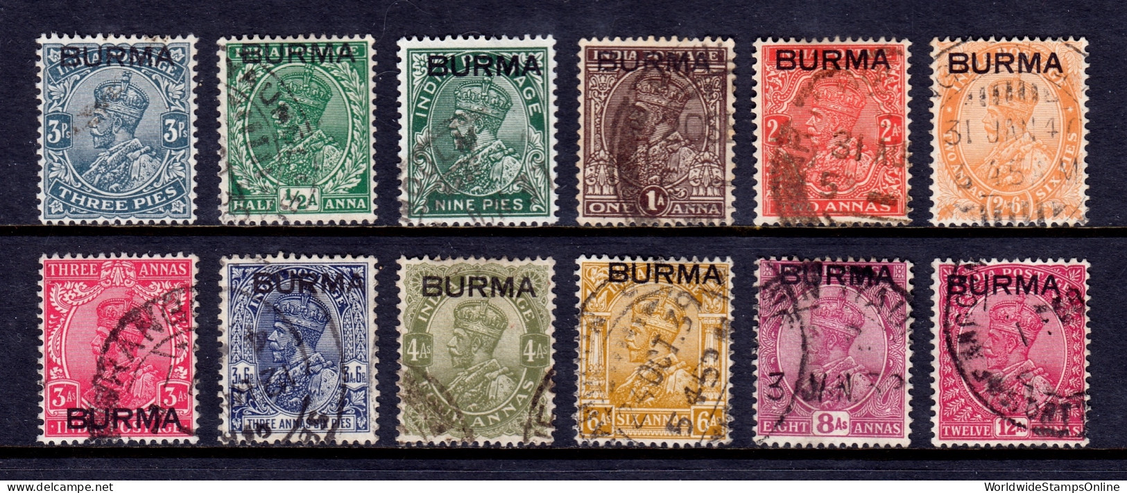 Burma - Scott #1//12 - Used - Short Set - SCV $6.85 - Burma (...-1947)