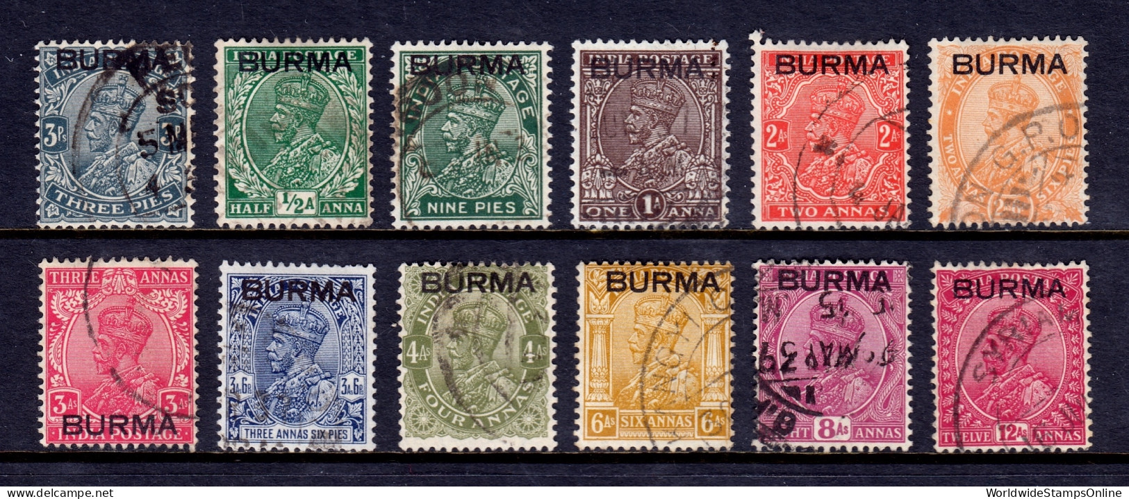 Burma - Scott #1//12 - Used - Short Set - SCV $6.85 - Birma (...-1947)