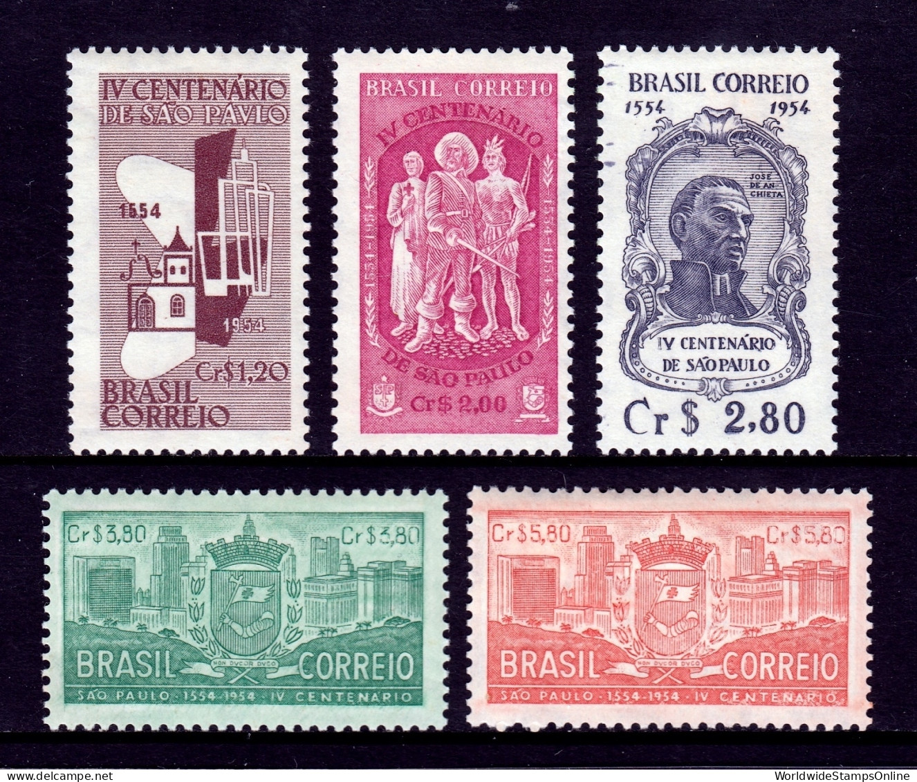 Brazil - Scott #771-775 - MH - Paper Adhesion/rev. #775 - SCV $8.50 - Unused Stamps