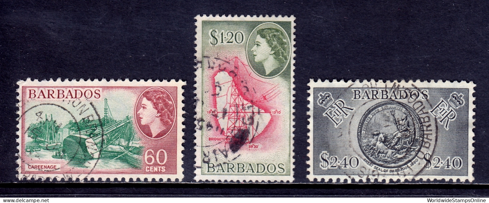 Barbados - Scott #245, 246, 247 - Used - SCV $12 - Barbados (...-1966)