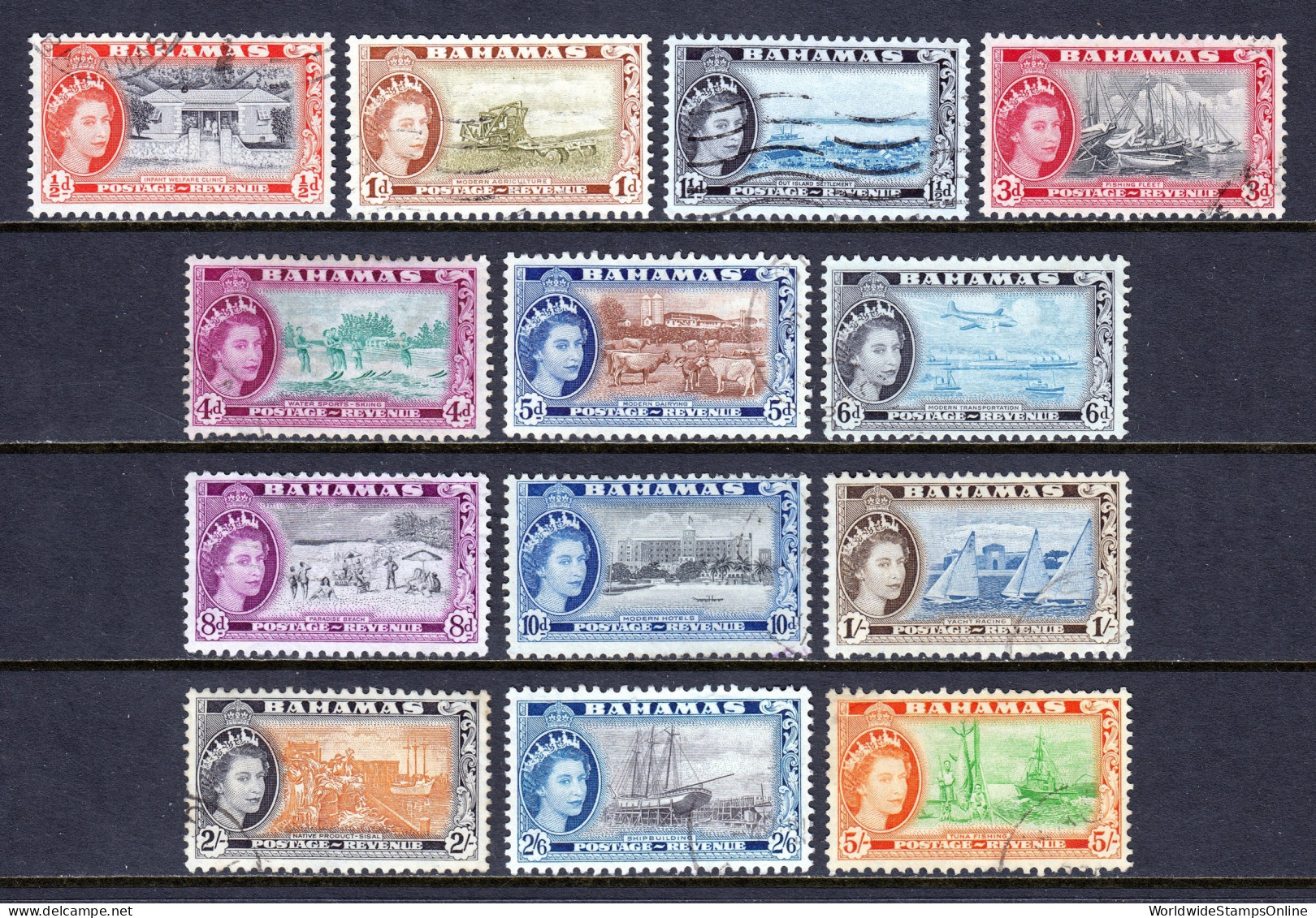 Bahamas - Scott #158//171 - Used - Short Set, See Description - SCV $11 - 1859-1963 Crown Colony