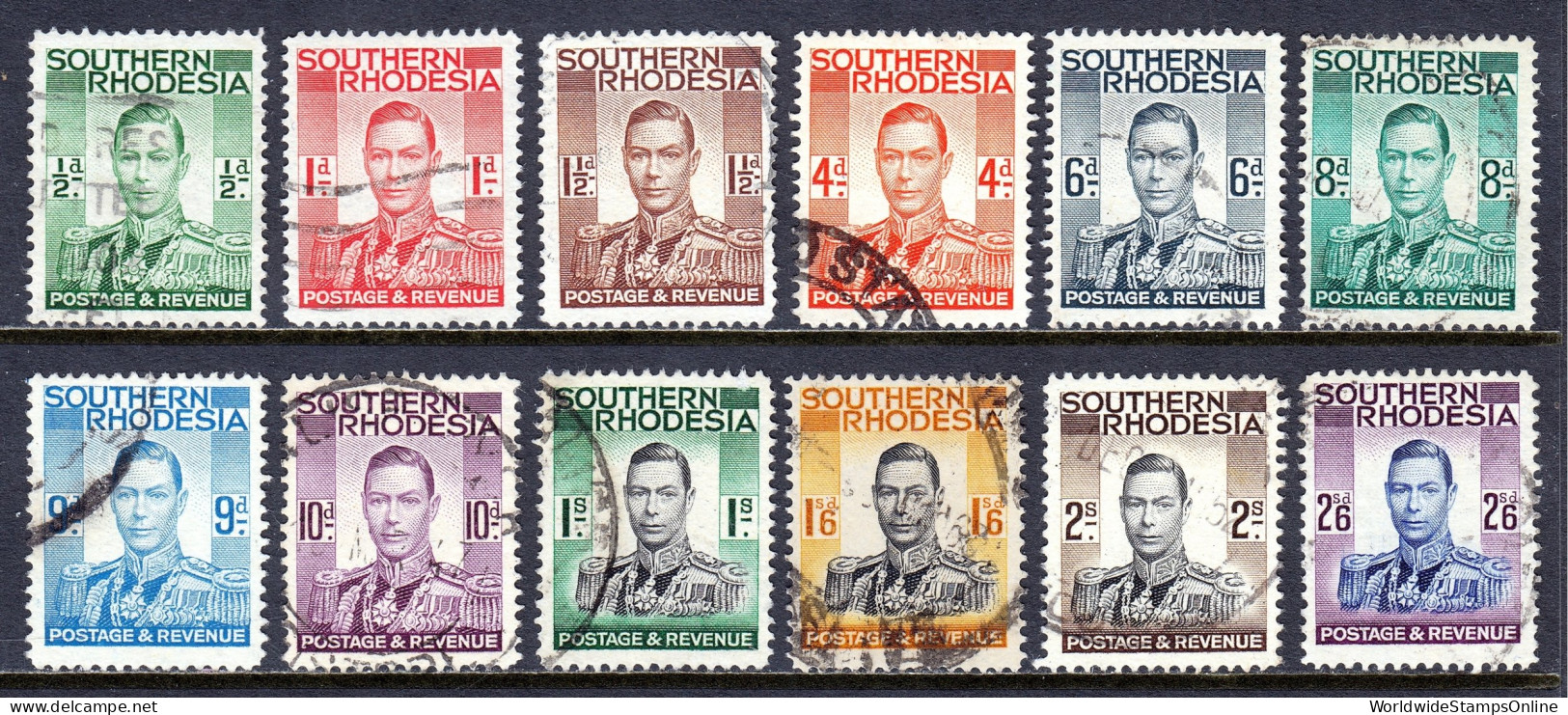 Southern Rhodesia - Scott #42//53 - Used - Short Set Of 12 - SCV $22 - Rodesia Del Sur (...-1964)