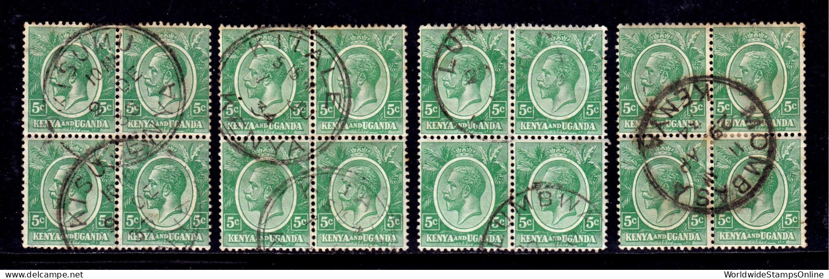 KUT - Scott #20 - Blks/4 - Used - Kisumu, Kitale, Lumbwa, Mombasa - SCV $8.40 - Kenya, Ouganda & Tanzanie