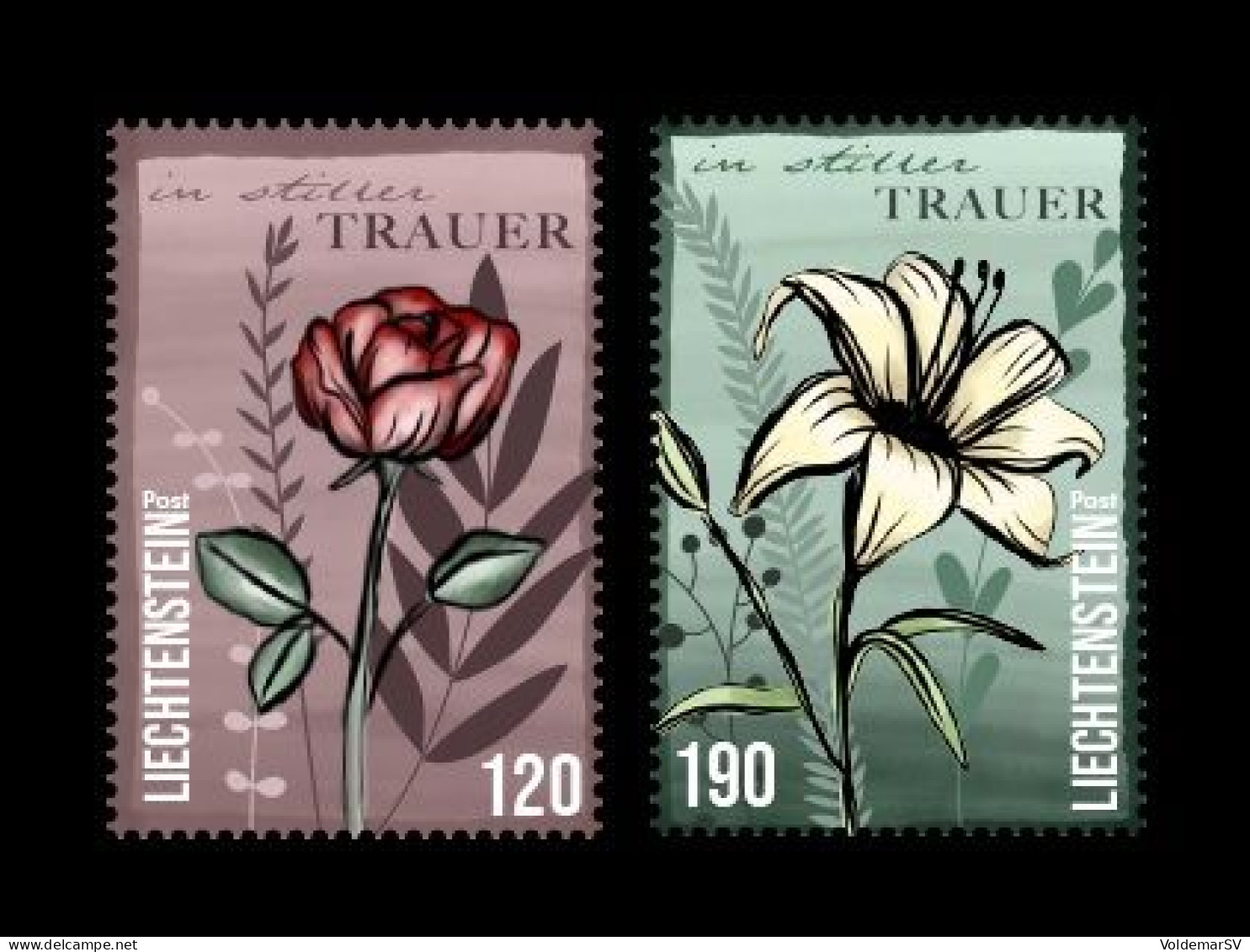 Liechtenstein (die.Marke) 2024 #348/49 In Silent Mourning. Flowers. Rose And Lily MNH ** - Nuovi
