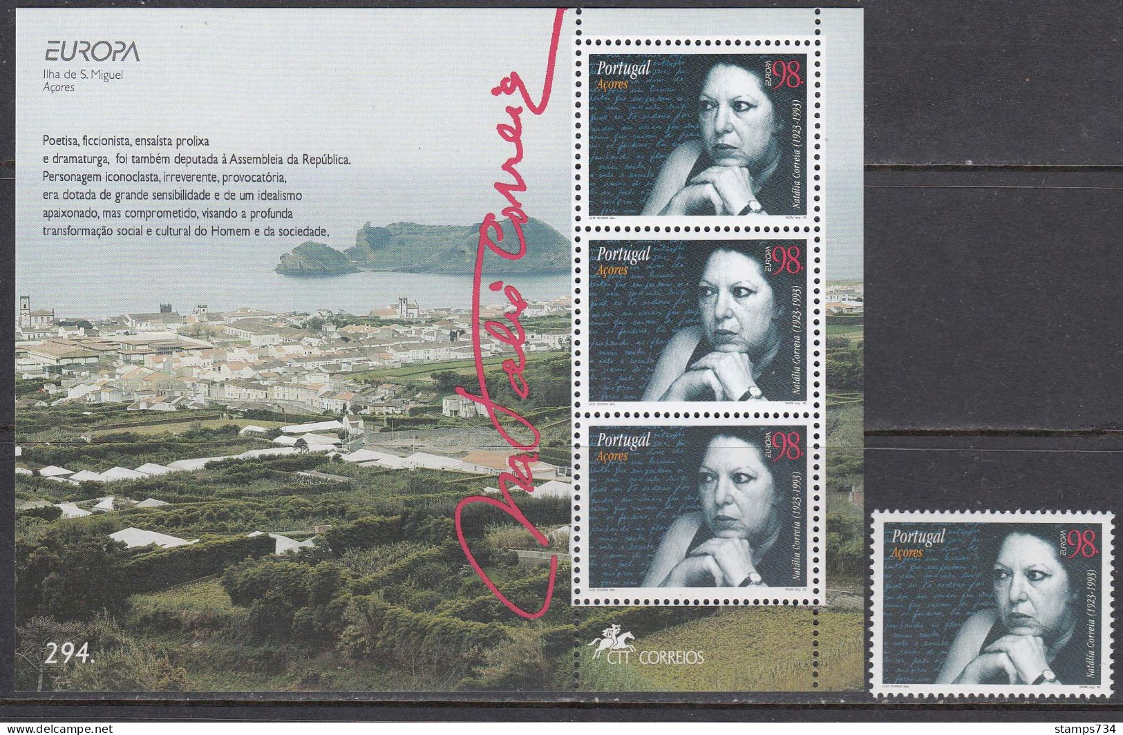 Acores 1996 - EUROPA, Femme Celebre, Mi-Nr. 456A+Bl. 15, Neufs** - Azores