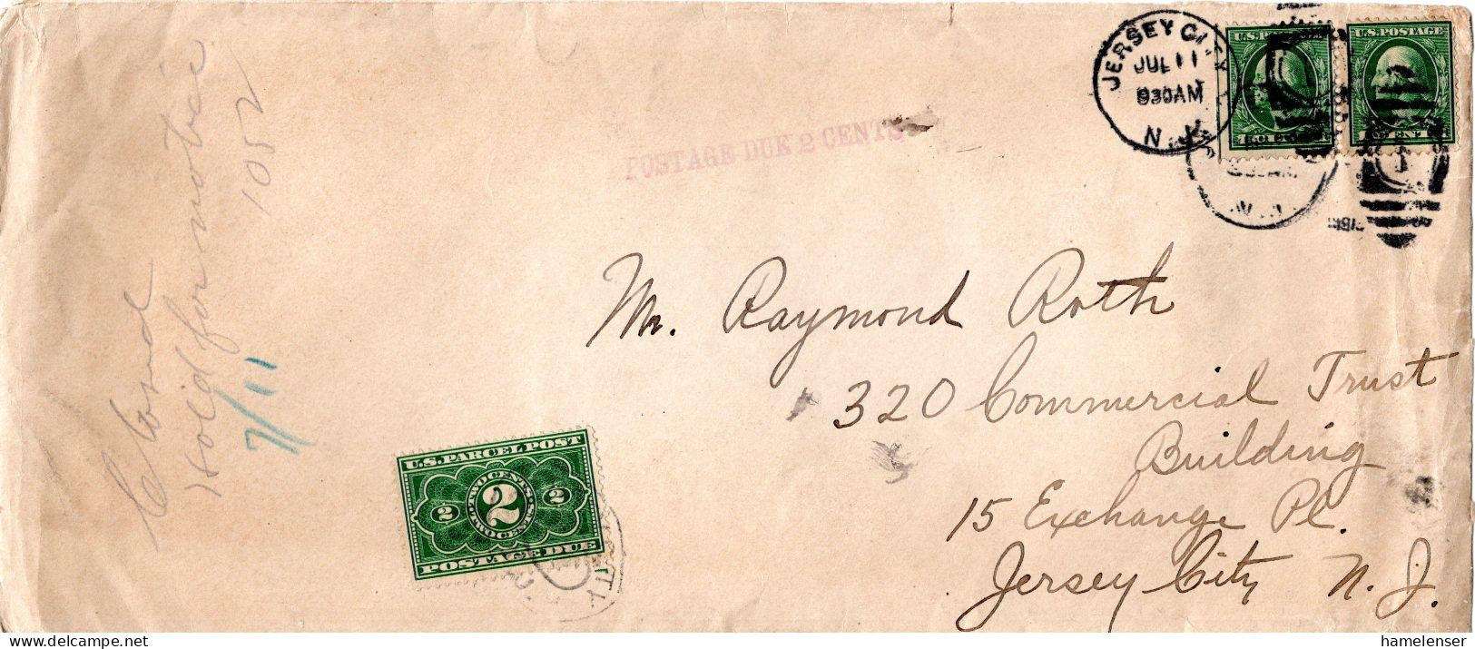 L76705 - USA - 1913 - 2@1¢ A OrtsBf JERSEY CITY, N.J., M 2¢ Paketportomarke - Postage Due