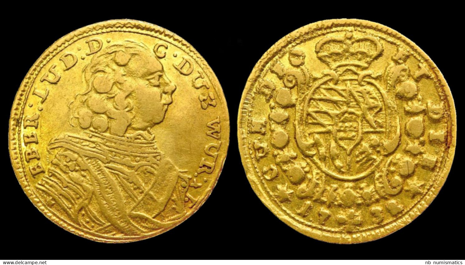 Germany Württemberg Eberhard Ludwig Gold 1/4 Karolin - Gold Coins