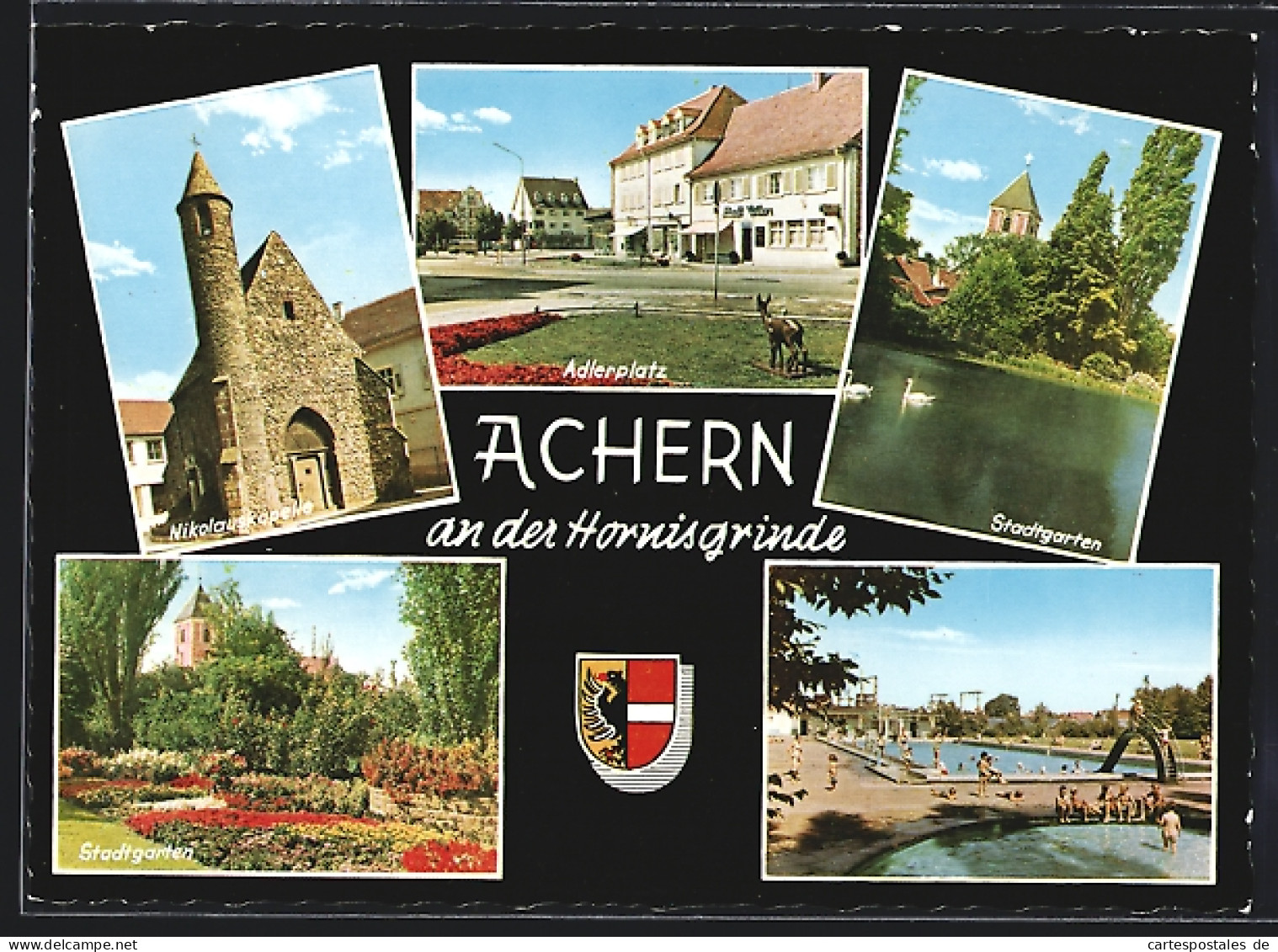 AK Achern An Der Hornisgrinde, Nikolauskapelle, Adlerplatz, Stadtgarten, Schwimmbad  - Achern