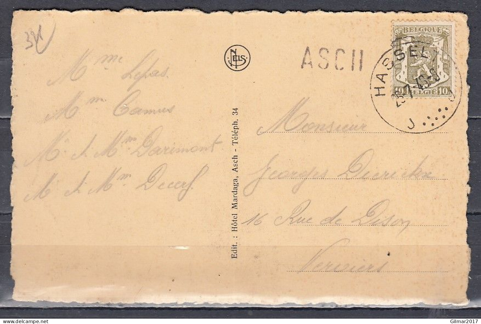 Postkaart Van Hasselt J Naar Verviers Met Langstempel Asch - Linear Postmarks