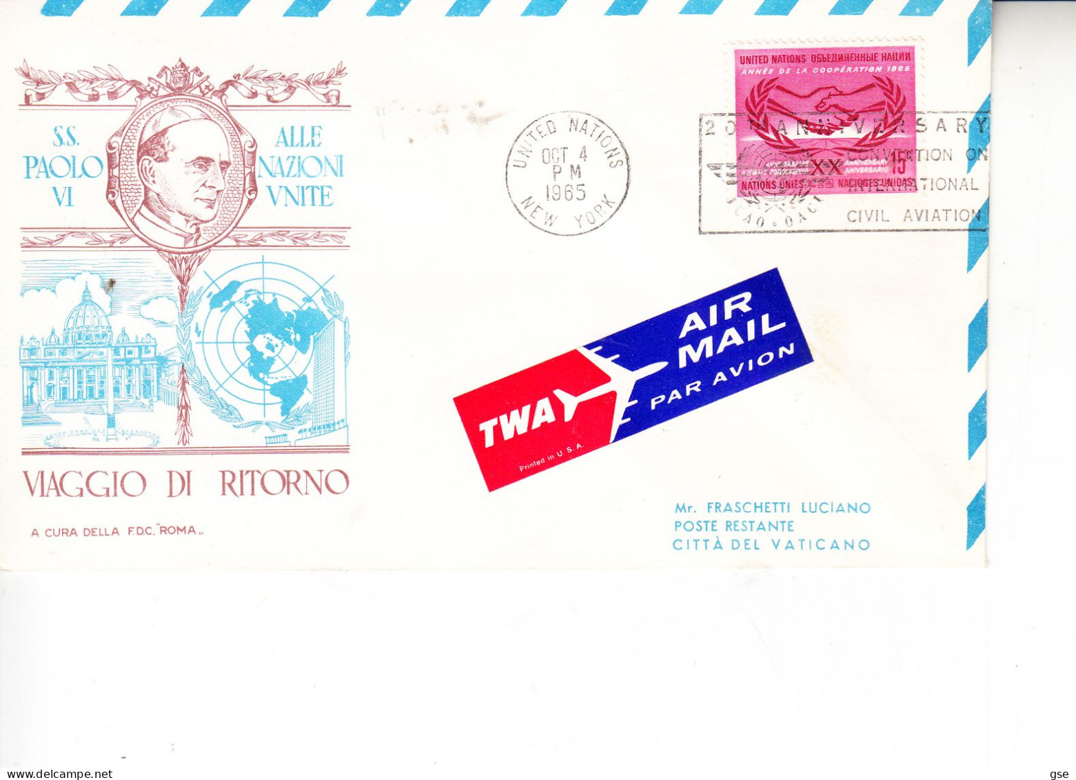 NAZIONI UNITE  1985 -  Viaggio  Papa - Cartas & Documentos