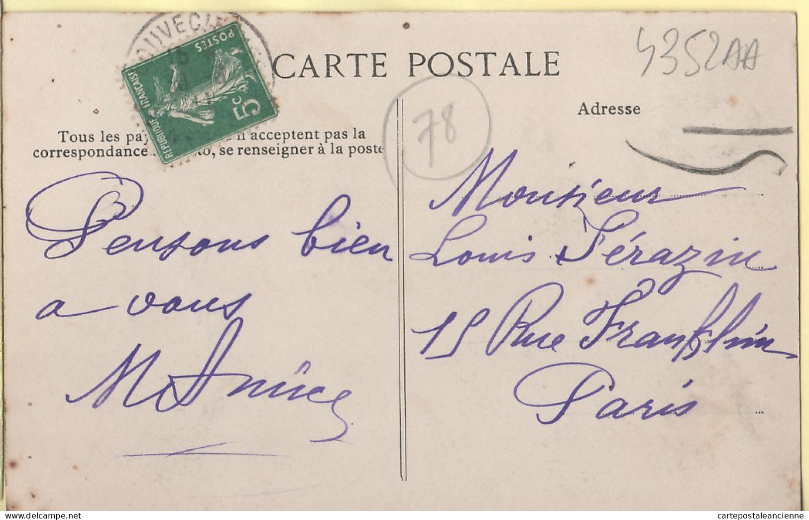 19331 / LOUVECIENNES 78-Yvelines Chateau Du BAS-PRUNAY1911 à SERAZIN Paris E.L.D LE DELEY 53 Seine-Oise  - Louveciennes