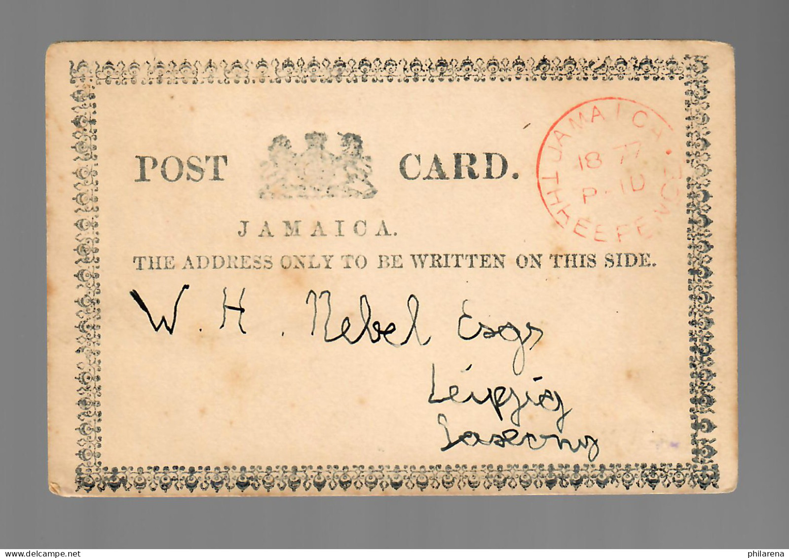 Post Card Threepence 1877 To Leipzig/Germany - Jamaica (1962-...)