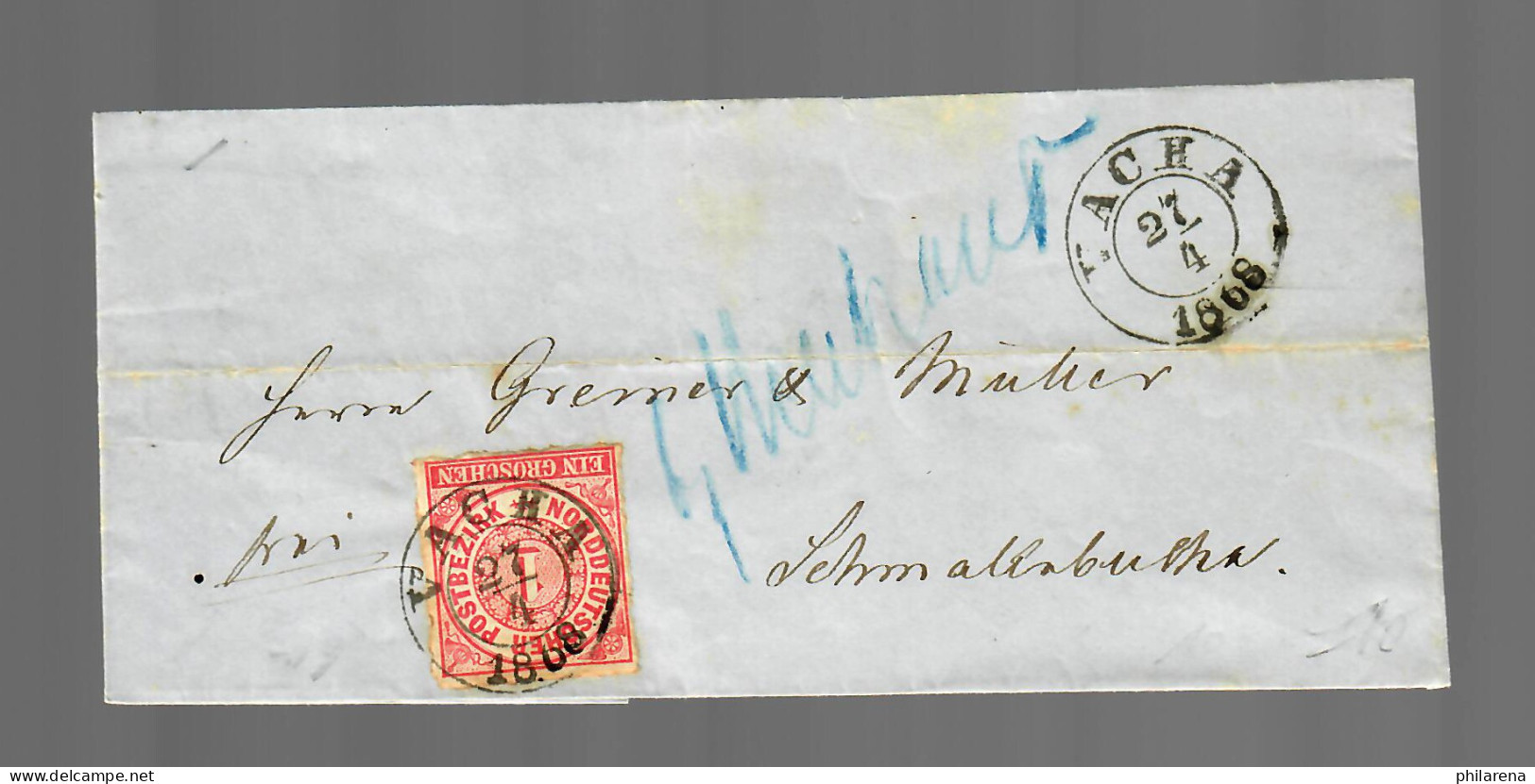 NDP: Nachverwendet 1868 T&T, Vacha  - Lettres & Documents