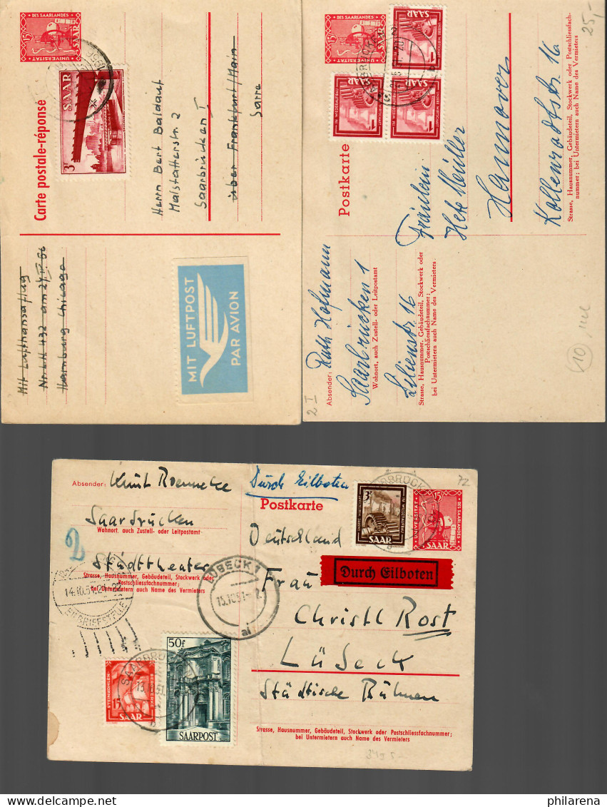 7x P34I+II Ganzsachen 1950-54 St. Wendel, Nalbach, Saarbrücken, Eilbote/Luftpost - Cartas & Documentos