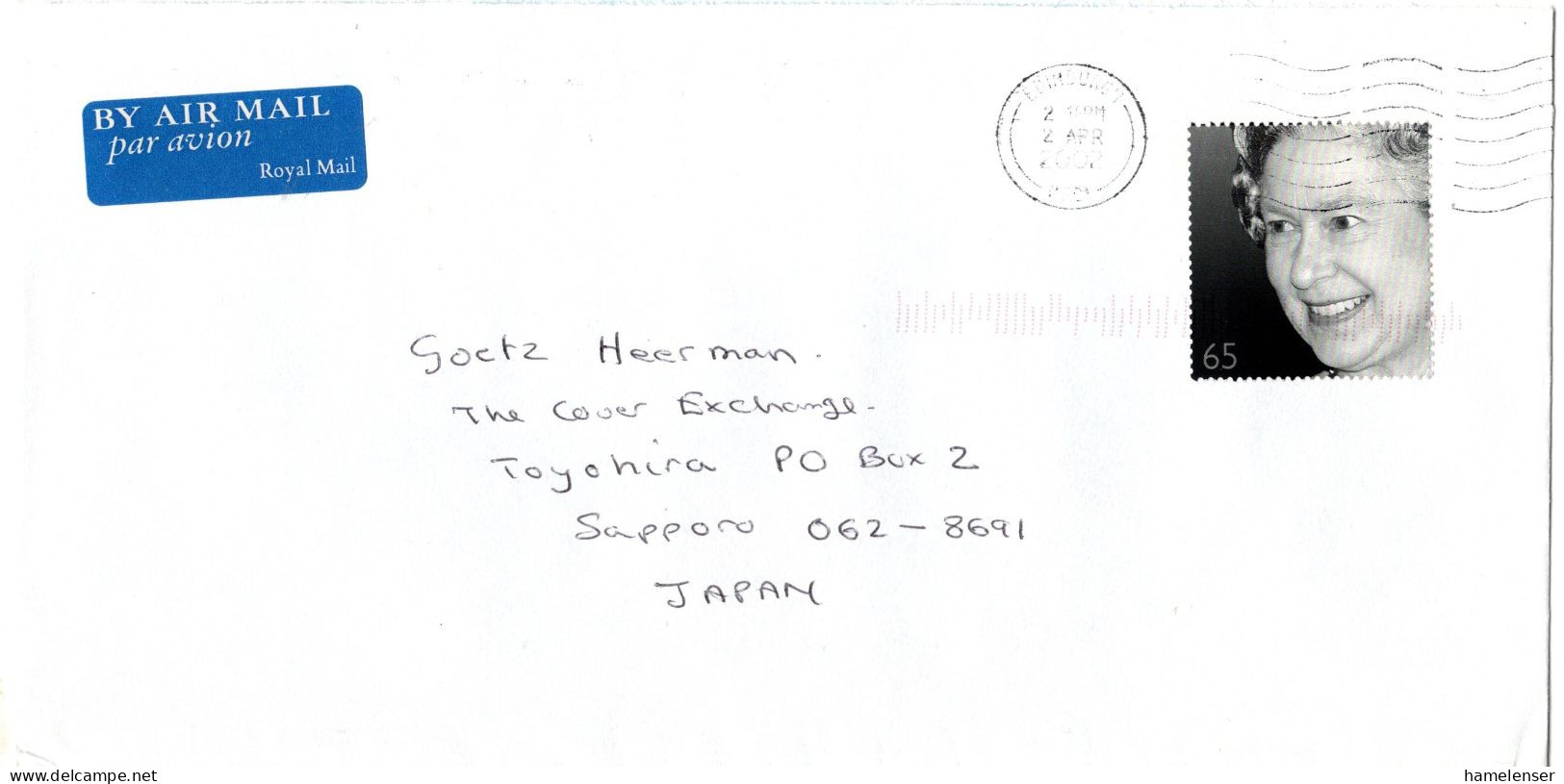 L76728 - Grossbritannien - 2002 - 65p Goldenes Jubilaeum QEII EF A LpBf EDINBURGH -> Japan - Storia Postale