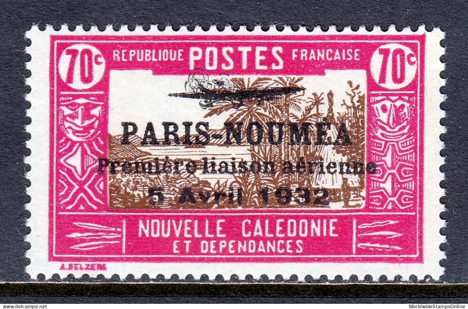 New Caledonia - Scott #195 - MH - Small Thin - SCV $7.50 - Unused Stamps