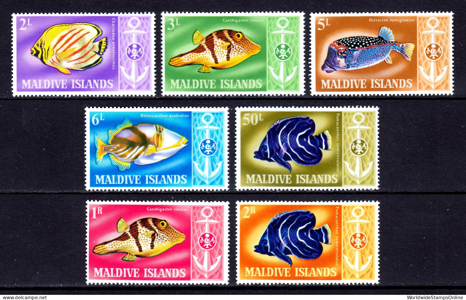 Maldives - Scott #214-220 - MNH - Small Crease #214 - SCV $28 - Maldivas (1965-...)