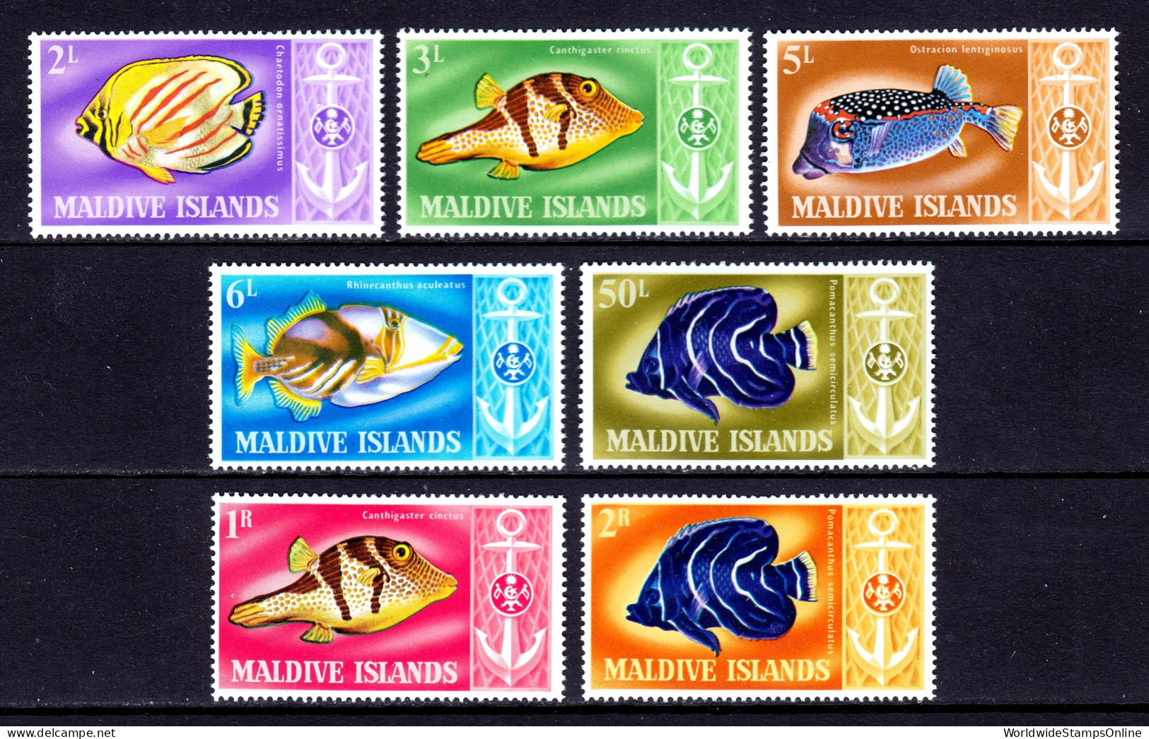 Maldives - Scott #214-220 - MNH - Small Crease #214 - SCV $28 - Malediven (1965-...)